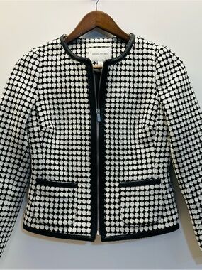 Banana Republic Jacket Womens Size 2 Black White Textured Zip Front